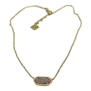 Kendra Scott ELISA Necklace 15” Gold Plated Pendant Charm Druzy Dainty Acdemia